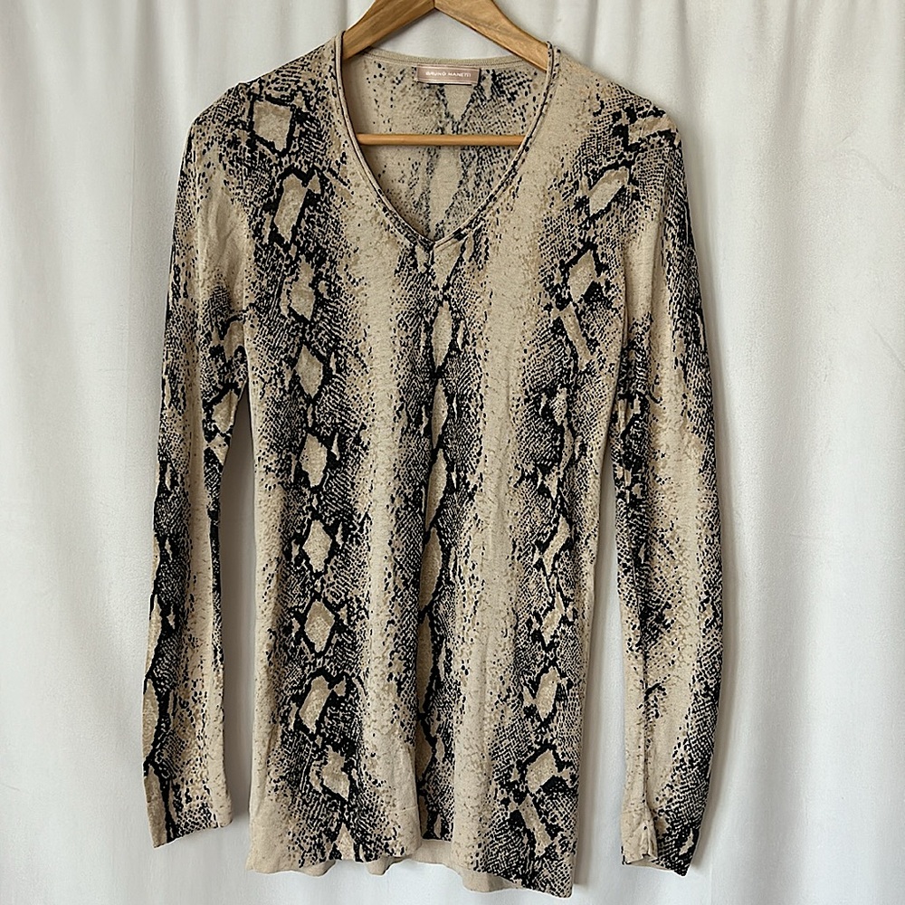 Bruno Manetti Cream Snakeskin Print Long Sleeve Silk Blouse Shirt Top Sz 40/US 4